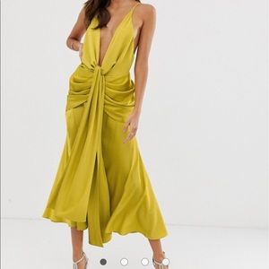 ASOS Edition satin plunge midi dress tie front
